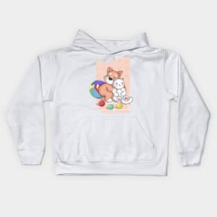 A Cute Corgi Makes Friend With A White Cat Kids Hoodie